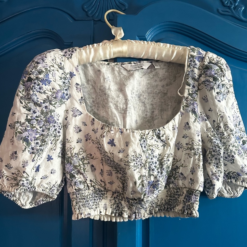 & Other Stories Blue Floral Puff Sleeve Blouse